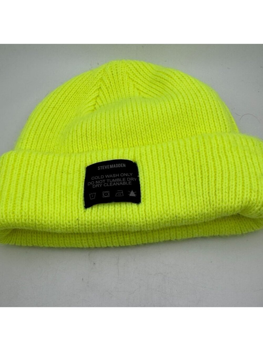 Steve Madden Beanie Hat Cap Neon Yellow Cuffed Knit One Size Acrylic Winter